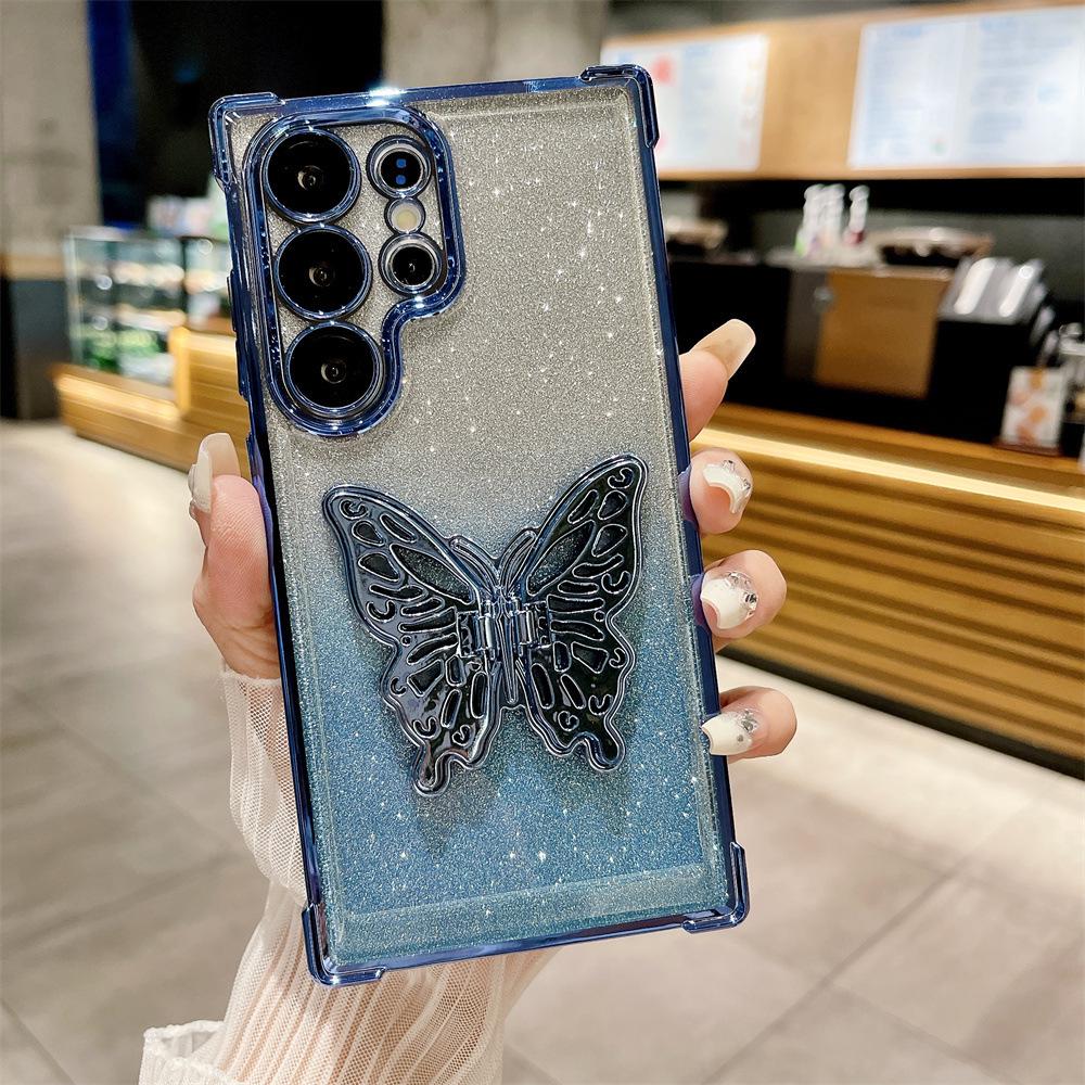 Чехол-подставка Samsung S26 Ultra Butterfly: Новый четырехсторонний airbag, противоударный, с блестками