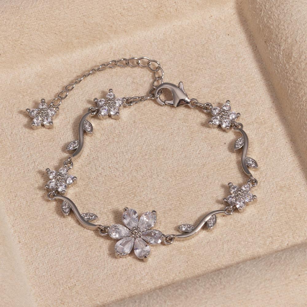 18K Real Gold Plated Brass Multi-Color Leaf CZ Trendy Tennis Bracelet Set Wavy Chain Bracelets with Assorted Gemstones