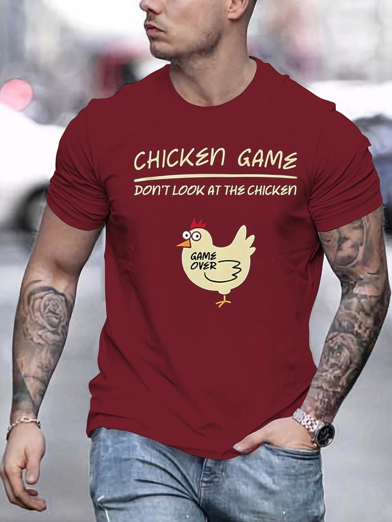 Unisexs pure cotton fashionable casual loose sports fun chicken game pattern printed round neck short sleeved Tshirt top