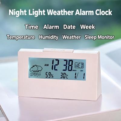 Temperature Humidity Sensor Transparent Desk Clock Smart Night Light Clock Shelf Display