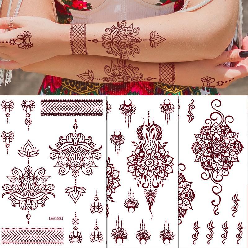 Henna Brown Lace Temporary Tattoo Stickers Hand Body Art Water Transfer Decals