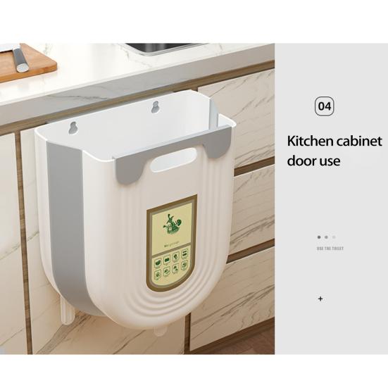 Trash Can Wall-mounted Foldable Space-Saving with Buckle Cabinet Door Wall Hanging Storage Basket Home Supply