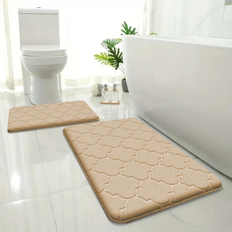 2 Pieces of Embossed Flannel Bathroom Absorbent Floor Mats 2-piece Set Furry Shower Room Non-slip Floor Mats Home Entrance Mats
