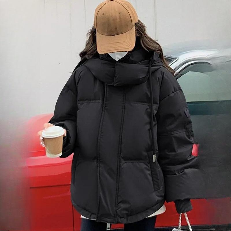 Женская укороченная пуховая хлопковая куртка необычного кроя Harajuku Зимняя парка для пары в стиле "хлеб" Повседневная толстая теплая с капюшоном