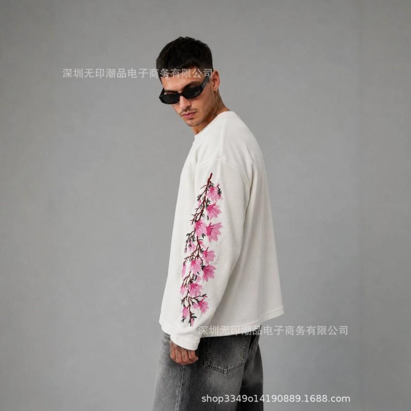 2026 Fall New Chinese Style Floral Embroidery Loose Long Sleeve T Shirt Women Men Casual Daily Wear