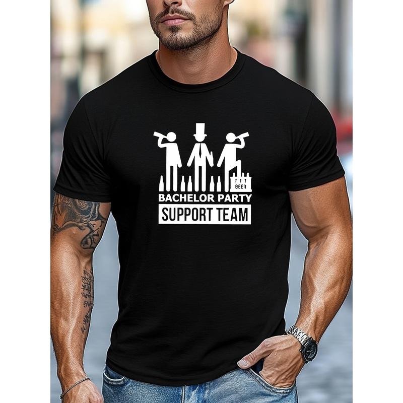 Men'S Bachelor Party Support Team Design Summer Casual Round Neck Short T-Shirt
