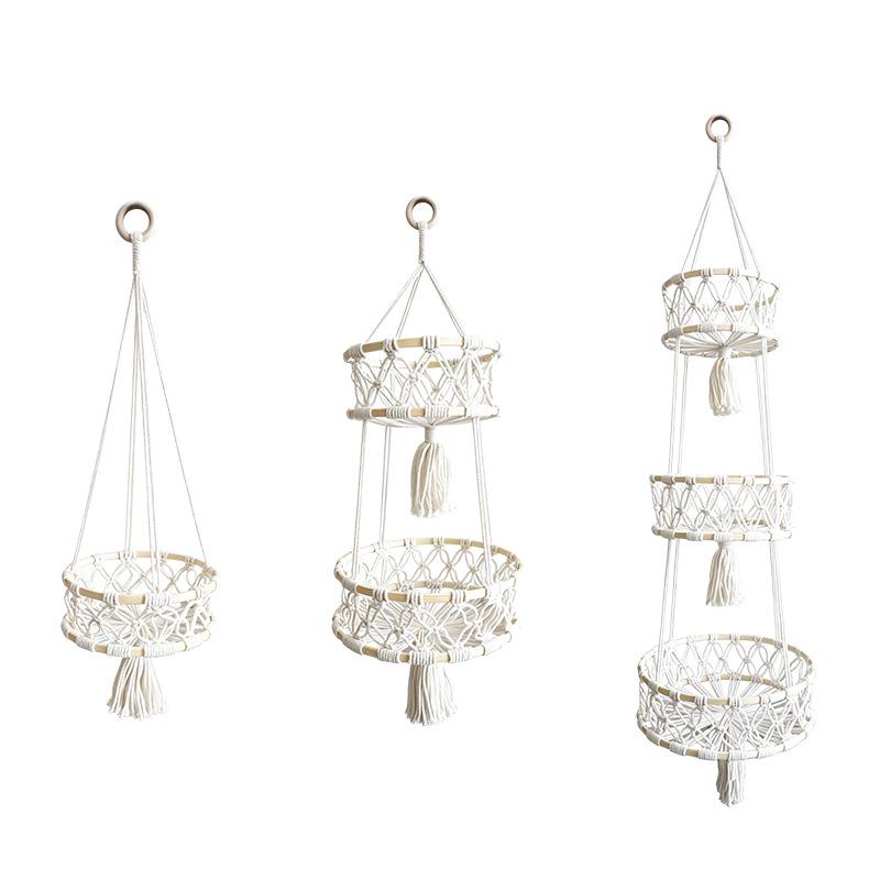 Bohemian Three-Tier Handwoven Cotton Rope Hanging Basket for Fruits & Vegetables