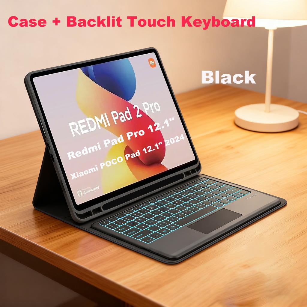 Case for Redmi Pad 2 Pro 12.1/Redmi Pad Pro 12.1-inch, Bluetooth Keyboard Cover for POCO Pad 12.1 Inch