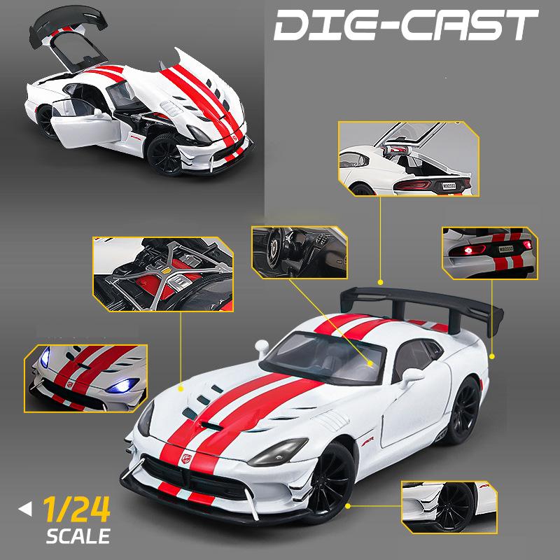 1/24 Dodge Viper ACR SRT Модель спортивного автомобиля из сплава Литой металл Гоночные автомобили для трека Модель автомобиля Звук и свет Детская игрушка Подарок