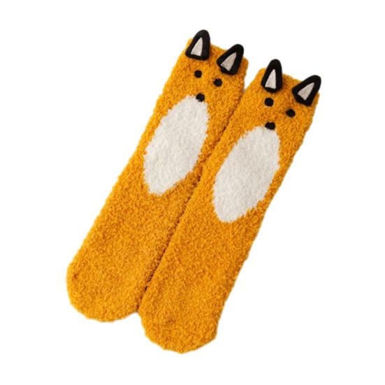 1 пара носков для сна, мультяшный дизайн с животными, утолщенные теплые зимние носки из кораллового флиса, средней длины, нескользящие, для дома, зимние