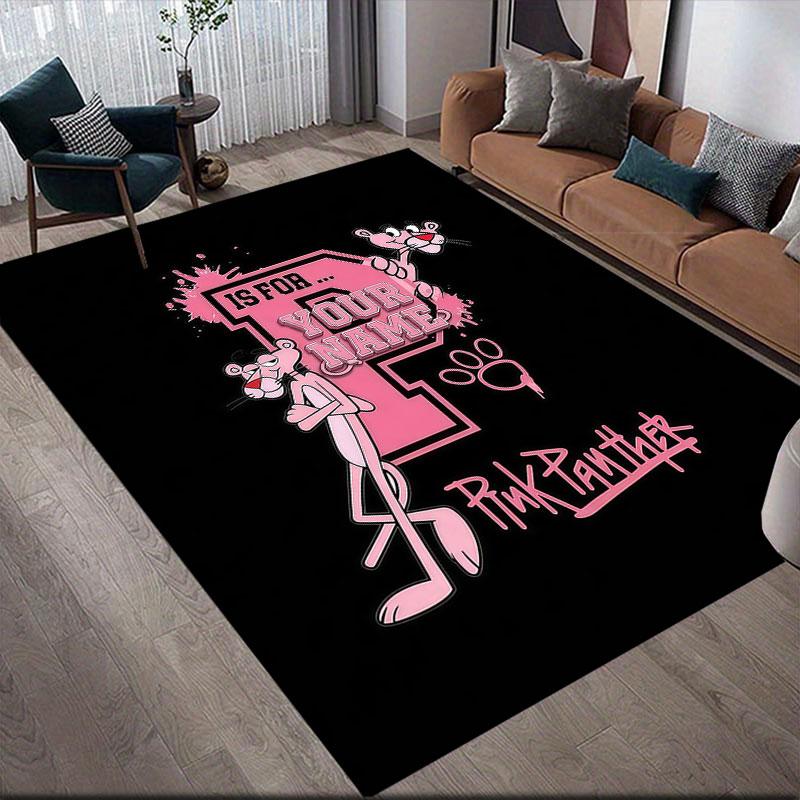 Custom Name,Pink Panther Home Sofa Decoration for Living Room & Bedroom, Non‑Slip Play Flannel Floor Mat for Game Room
