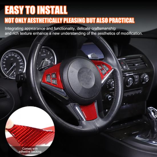 Red Carbon Fiber Steering Wheel Button Frame Sticker For BMW 6 Series 2004-10