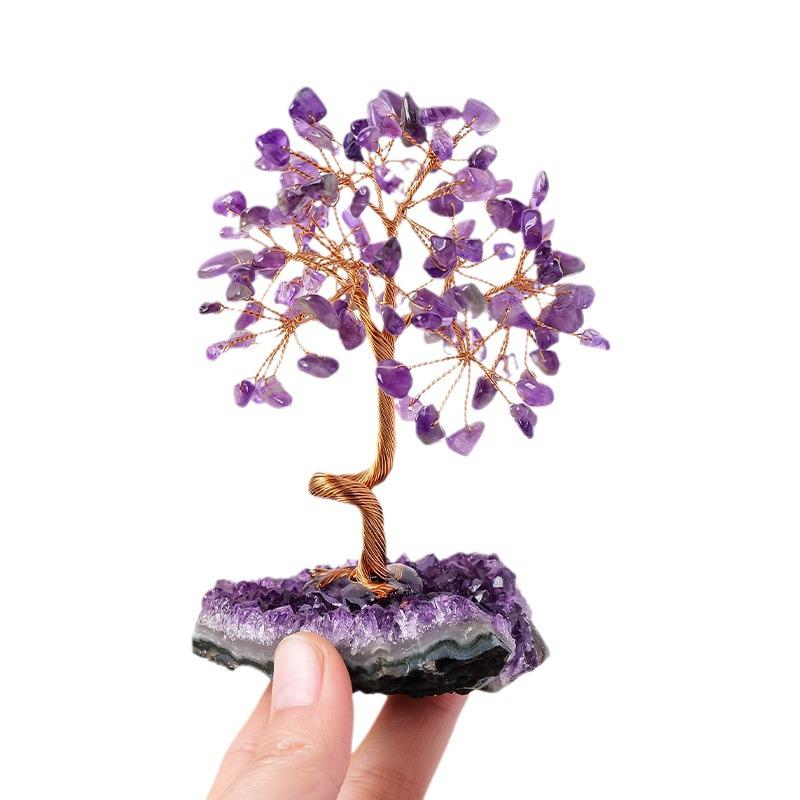 Amethyst Cluster Gemstone Tree Ornament – Crystal Home Decor Craft