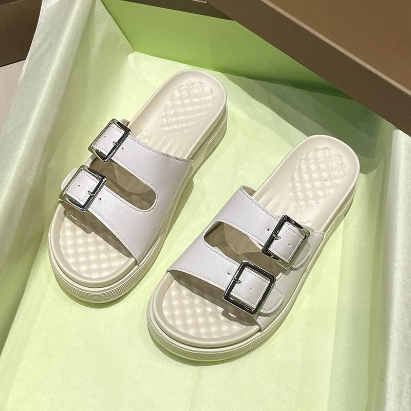 New Fashionable and Elegant Casual Thick-soled Sandals with Buckle Decoration Lightweight Flat Heel Open Toe Slippers NO:8678
