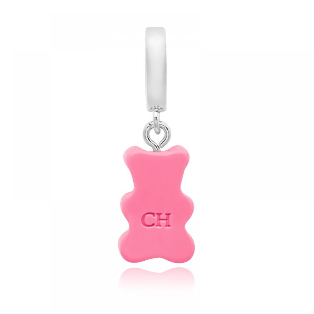         Nostalgia Bear Candy Pink Pave Connector Silver                           