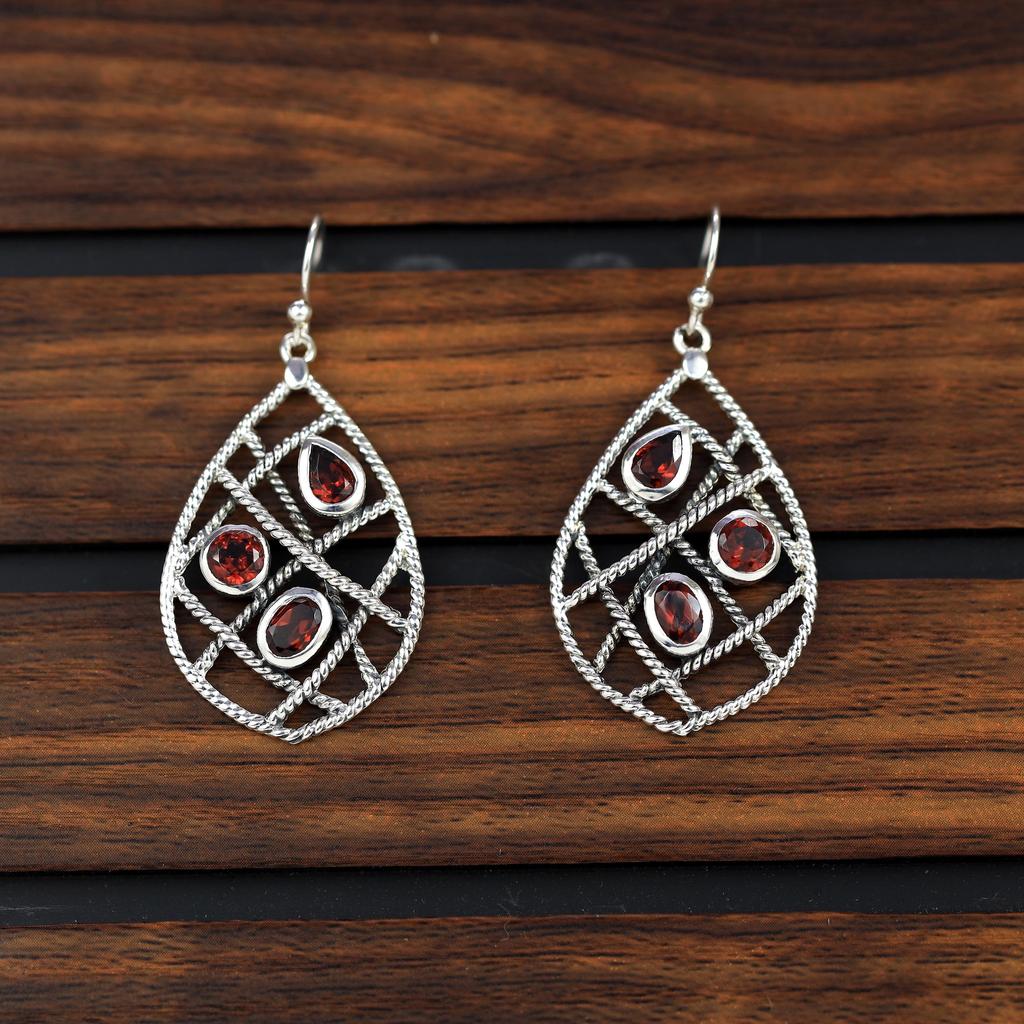 Handmade garnet earrings, 925 sterling silver earrings, designer jewelry, gift for wife