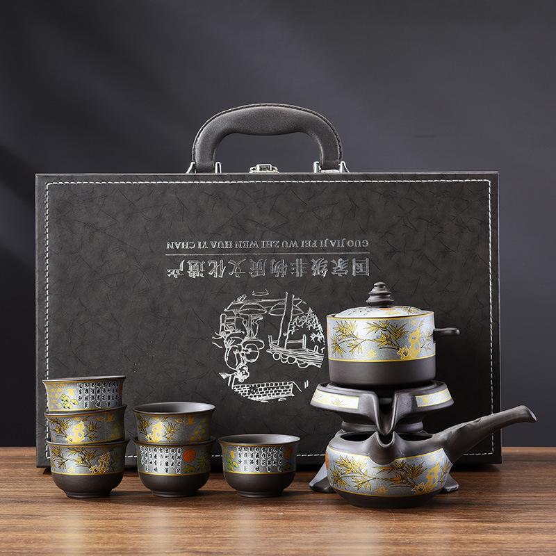 Purple sand automatic tea set, household Internet celebrity making teapot, Kung Fu lazy time running tea set gift box