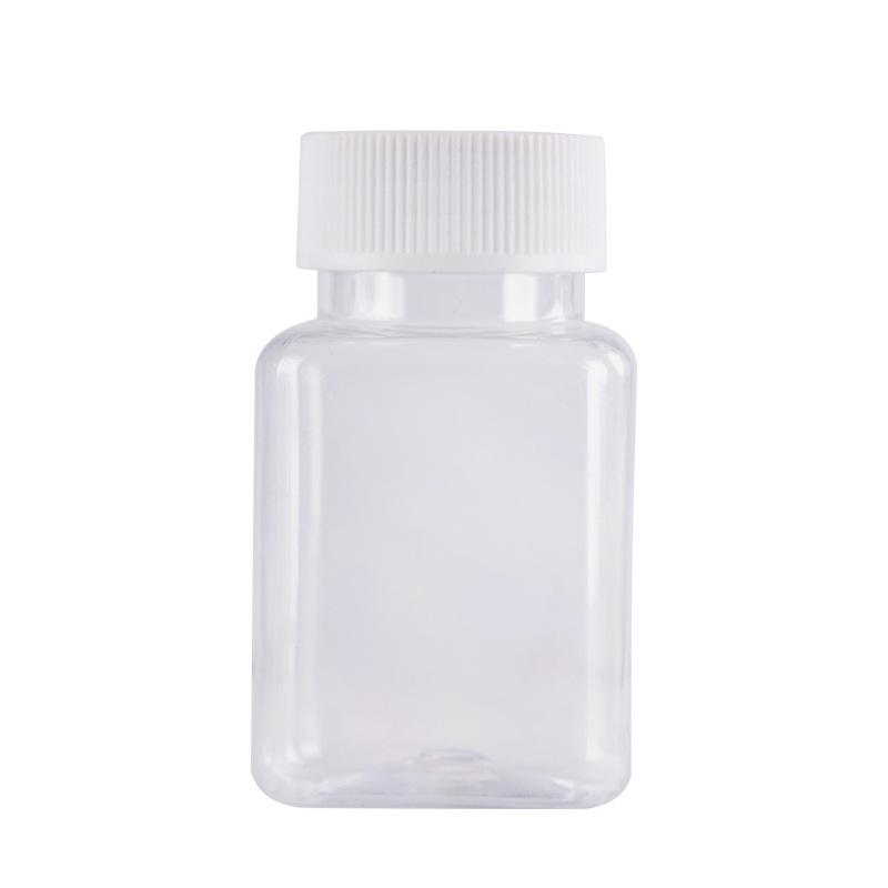 Transparent 100ml Wide Mouth PET Square Bottle for Capsules, Beads, or Dispensing