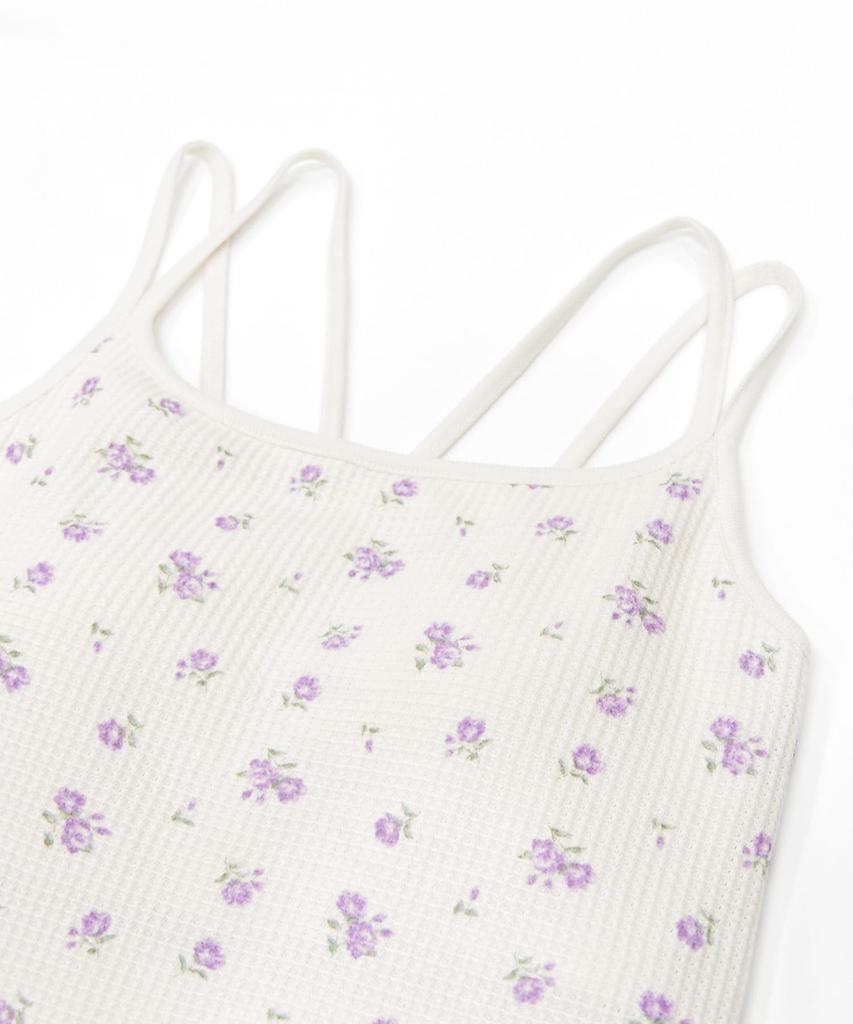 Пижамный комплект с вафельным цветочным узором и шортами на бретелях с оборками, комплект из 3 предметов, лавандовый [JE Morgan] и