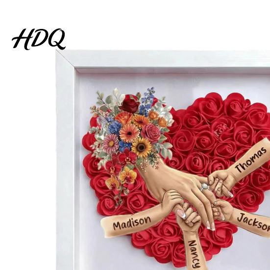 Personalized Family Keepsake Mommy Holding Hands Shadow Box with Ring And Manicure Custom Mother