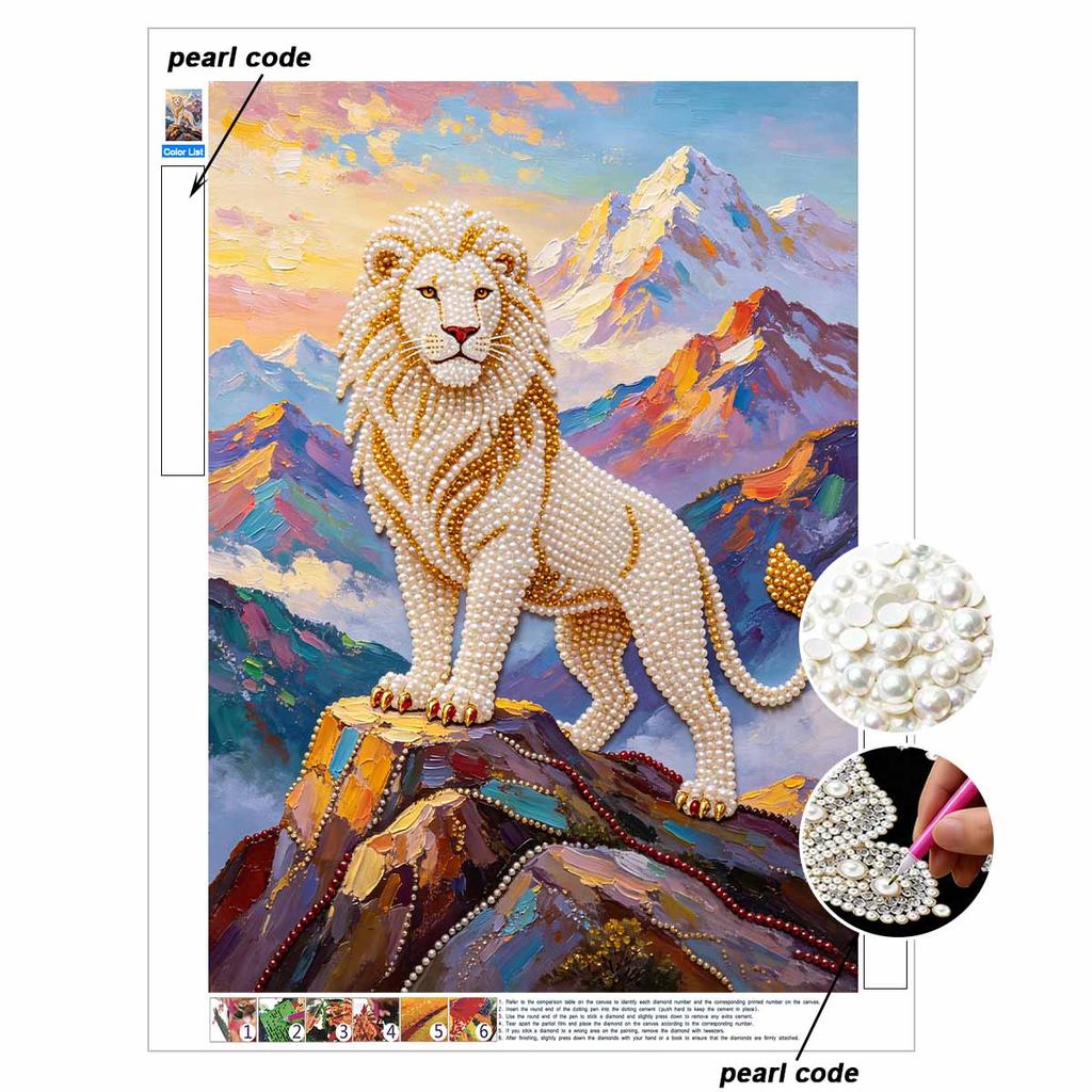 Animal Pearl Painting Handmade 5D Lion DIY Home Office Desktop Decoration Painting Majestic Majesty