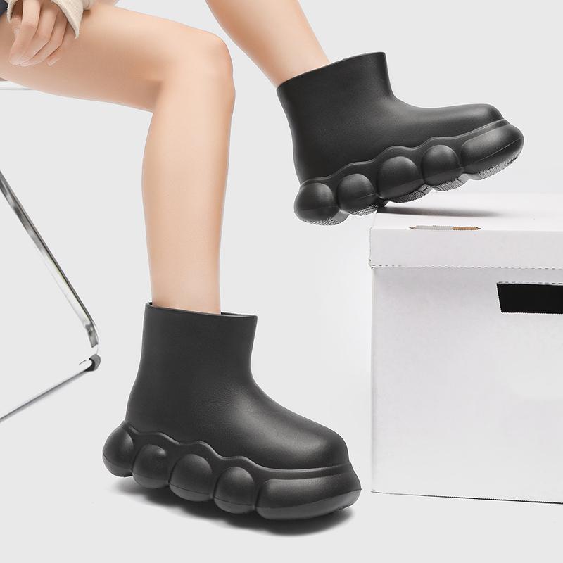 Женские сверхлегкие водонепроницаемые нескользящие сапоги из ЭВА с толстой подошвой, модные зимние плюшевые хлопковые теплые и удобные уличные резиновые сапоги