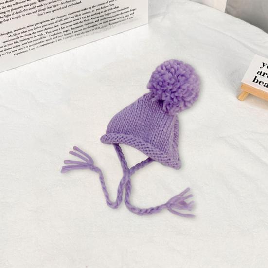 Hat with Soft Ball Knitted Thickened Warm Solid Color Fixing String Comfortable To