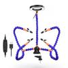 Desk Clip PCB Soldering Holder 3X Magnifier with LED Light Welding Helping Hand Flexible Arm Soldering Third Hand Tool