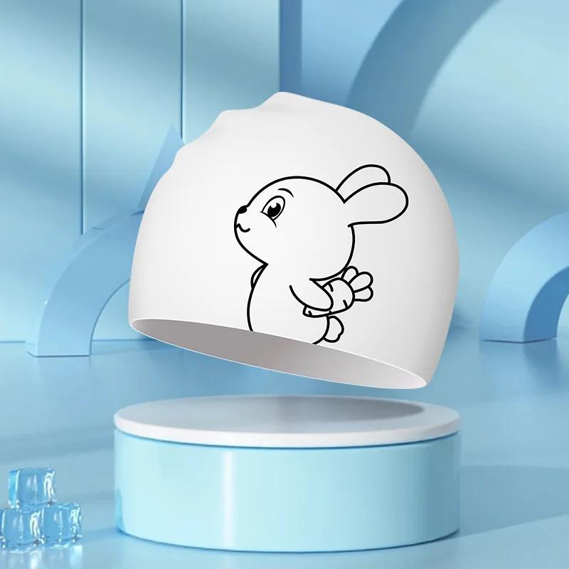 Шапочки для плавания с героями мультфильмов, большие размеры, длинные волосы, защита ушей, силиконовые шапочки для плавания для детей, печатные шапочки для плавания, аксессуары для бассейна