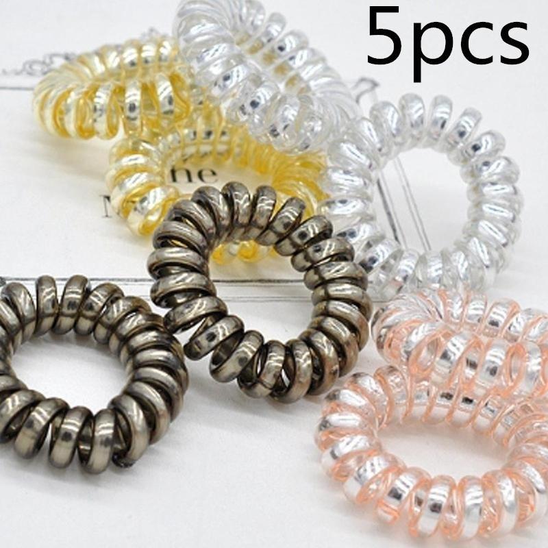 Elastic Rainbow Colorful Telephone Wire Cord Hair Band Ties Band Rope Bobbles 5pcs/lot