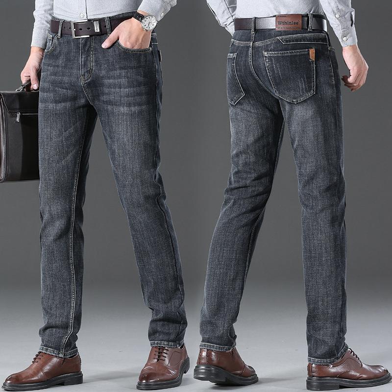 Новые осенне-зимние мужские утепленные и утолщенные джинсы эластичные узкие прямые универсальные джинсовые брюки