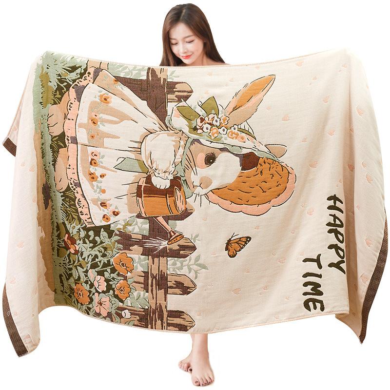 80x160 см Милое мультяшное чистое хлопковое марлевое банное полотенце, жаккардовый рисунок с животными, супер впитывающее, мягкое, удобное, большое полотенце для домашнего использования в любое время года