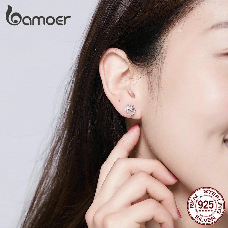 BAMOER Hypoallergenic Stud Earrings for Girls Women S925 Sterling Silver Love Heart Cute Animal CZ Unicorn Gifts for Girl Women