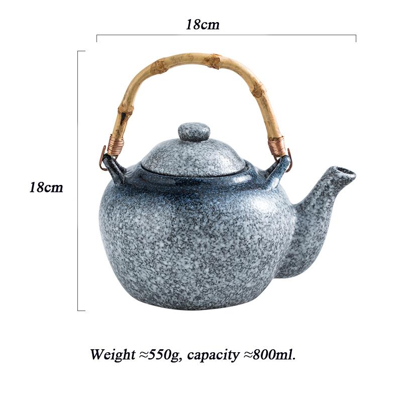 Japanese Style Tea Set Teapot Ceramic Household Tea Maker Drinking Tea Cup Single Pot Creative Bamboo Handle Teapot Set