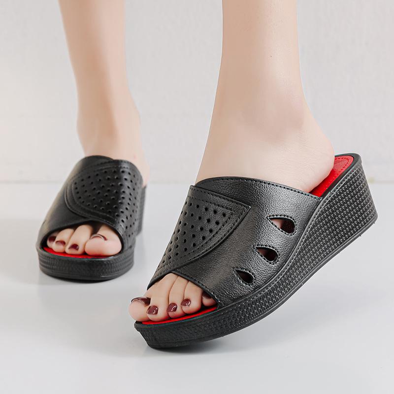 Women's High Heel Slippers Summer Wear Thick Bottom Fashion Home Non-Slip Mother Shoes Soft Bottom Social Wedge Women Sandals