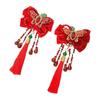 1 Pair Flower Hanfu Red Hair Clips Pearl Bow Tassel Hairpin New Year Headwear  Children
