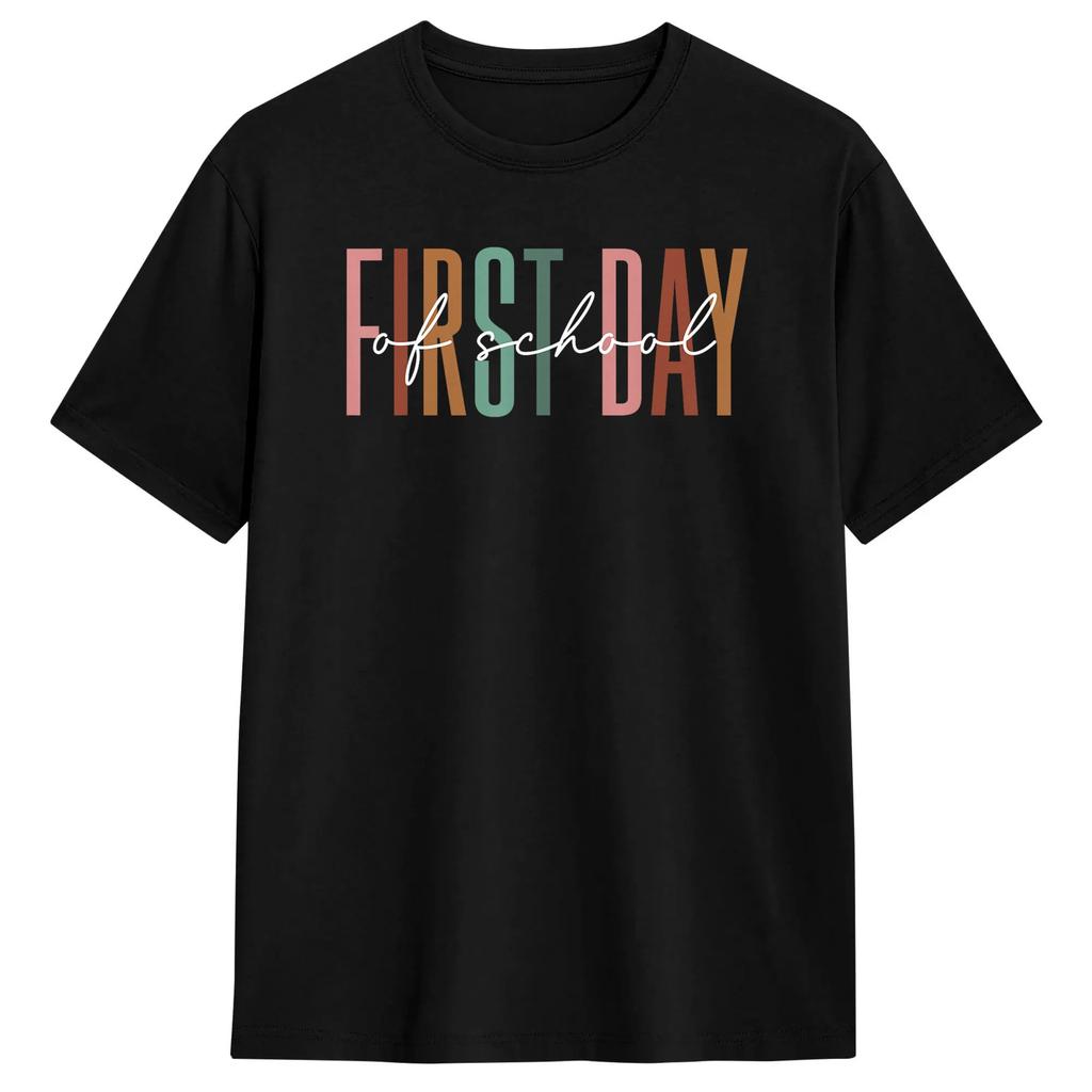 Happy First Day of School T-Shirt Summer Cotton T Shirts For Leisure Printed Tshirt Short-Sleeve Y2K Basic Tees