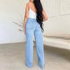 Women's Fashion Ripped Denim Casual Solid Color Print High Waist Trousers Pants & Capris Casual Trousers