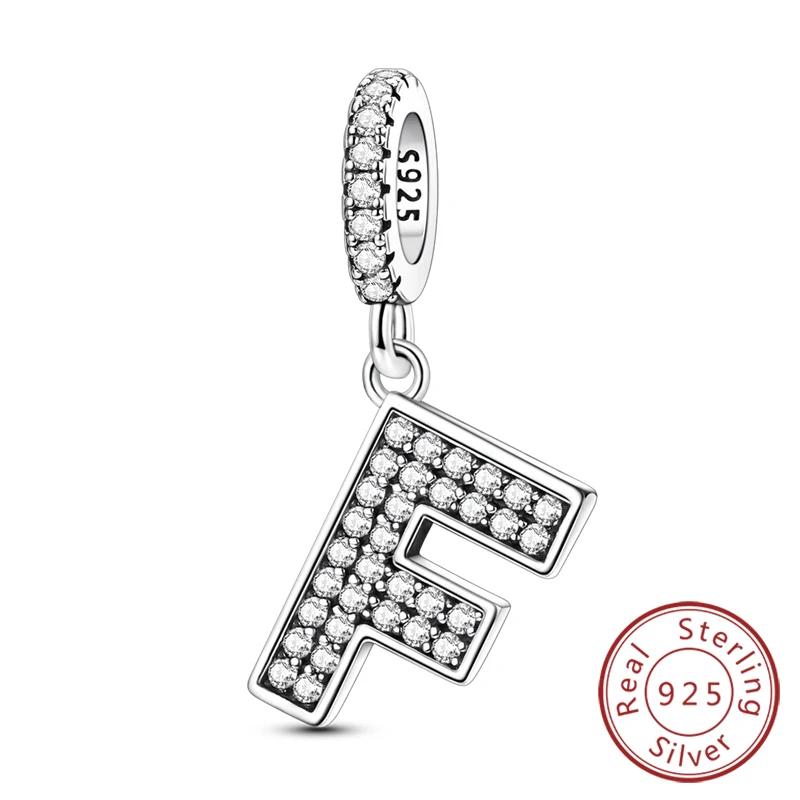 925 Silver Simple A-Z White Zircon 26 Letters Charms Beads Fit Bracelet Women Jewelry DIY Birthday Anniversary Gift