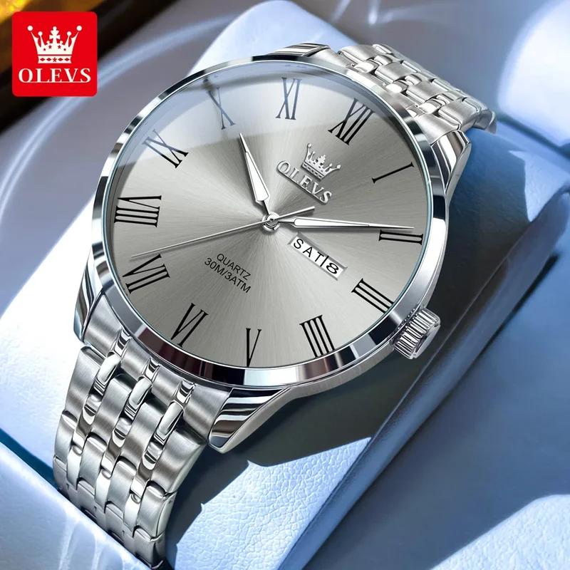 OLEVS Mens Watches Quartz Business Dress Watch Day Date Stainless Steel Classic Luxury Luminous Waterproof Casual Male Wrist Watches