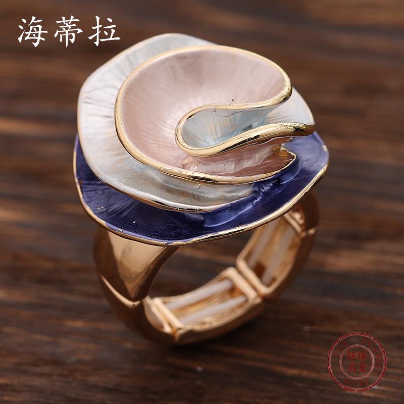 Luxury color painting oil geometric rose elastic ring, fashionable and high sense women's versatile ring