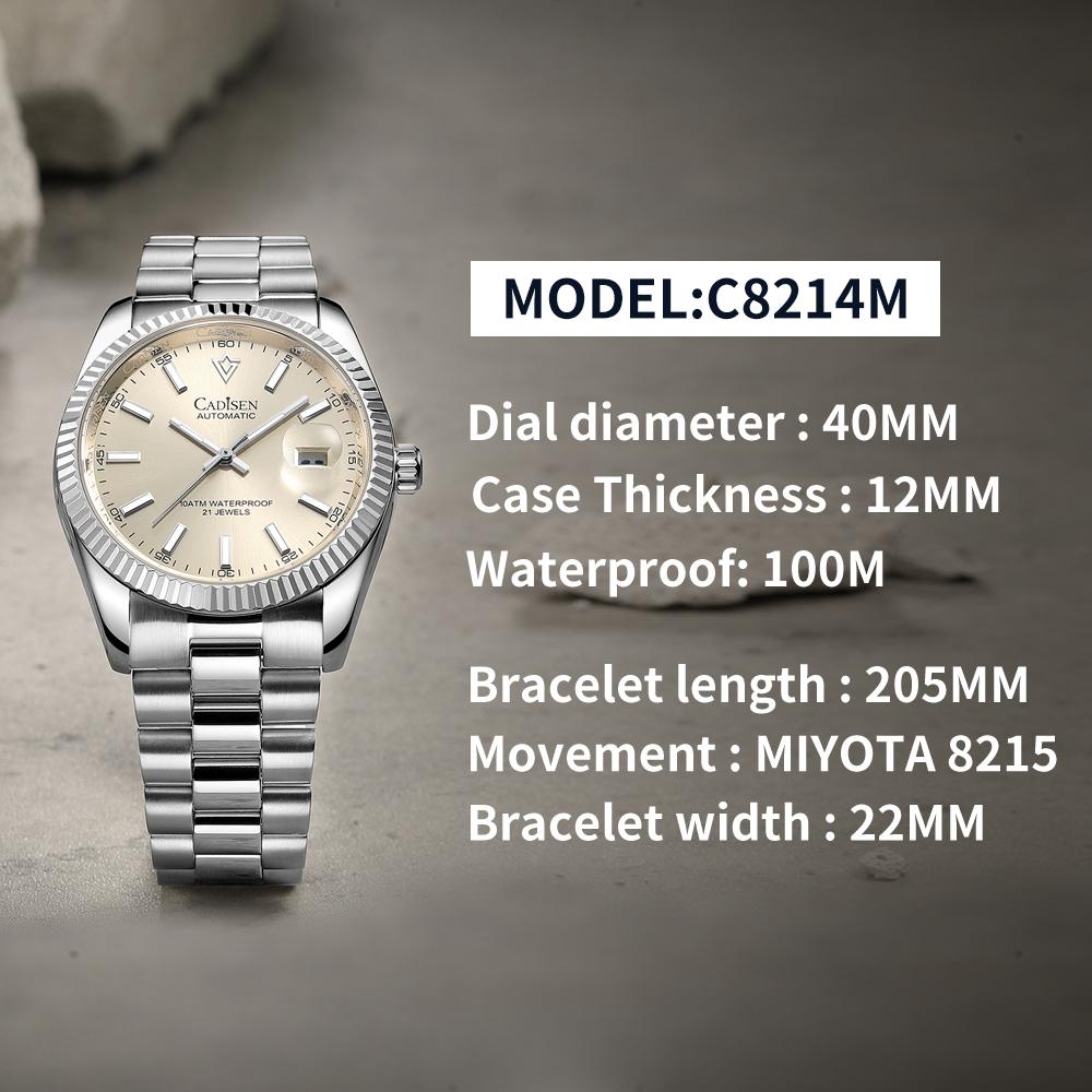 Cadisen 8214 Новые роскошные мужские часы высшего бренда с коробкой, водонепроницаемые 10 атм, 21 УКРАШЕНИЕ, автоматические мужские механические часы