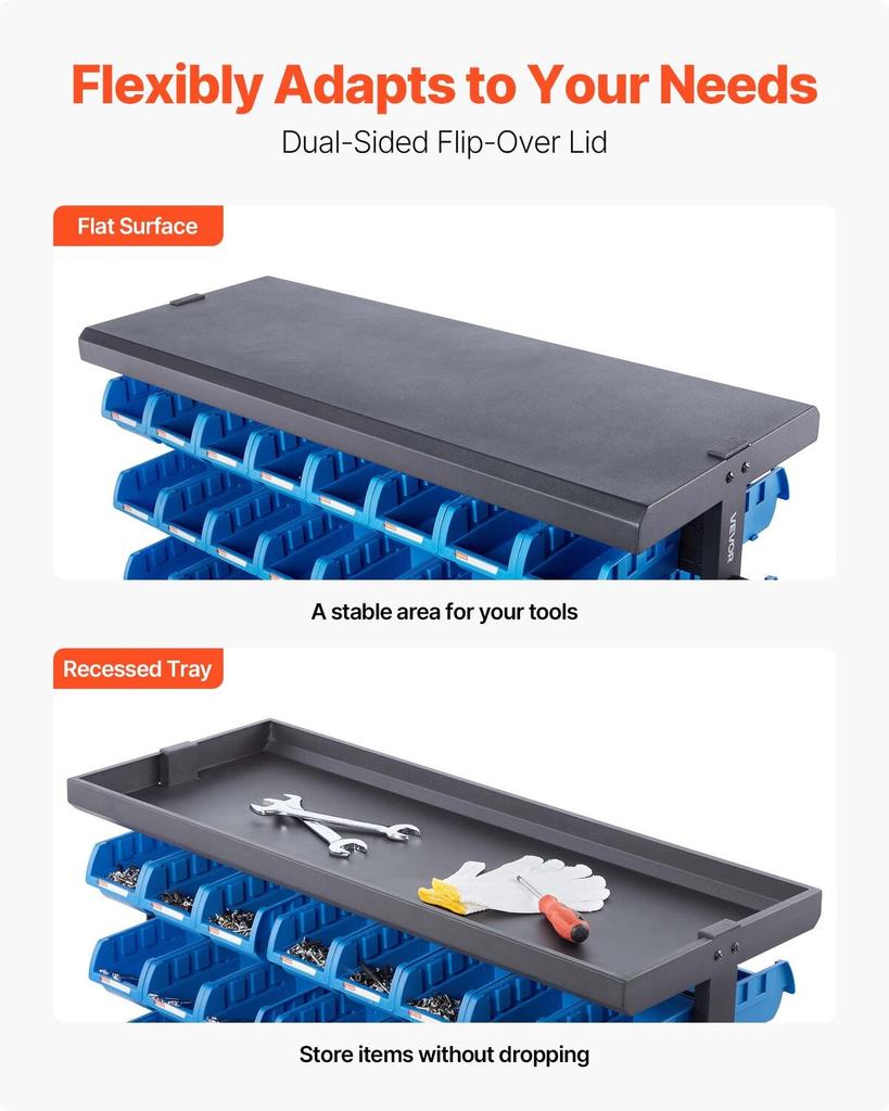 7-Tier Double-Sided Rolling Bin Storage Rack, 94 Plastic Bins, Dual-Sided Parts Organizer with Wheels, Mobile Tool Organizer for Garage, Warehouse,