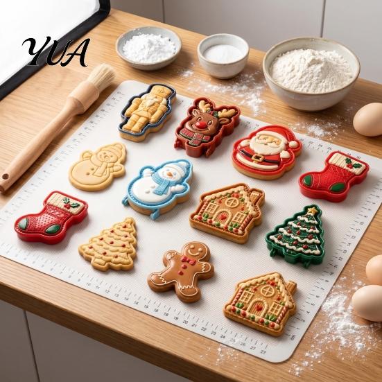 Plastic Biscuit Cutters Christmas Cookie Cutter, Push Type Integrated Baking Mold, Santa Claus Press Clay Decorating Tool for Holiday Kitchen Supplies
