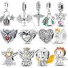 Медные Подвески Ангел Малыш Цирконий Форма Сердца Крылья Ангела Подвесные Бусины Подходят для Браслета Pandora Ожерелья DIY Украшения Маркировка