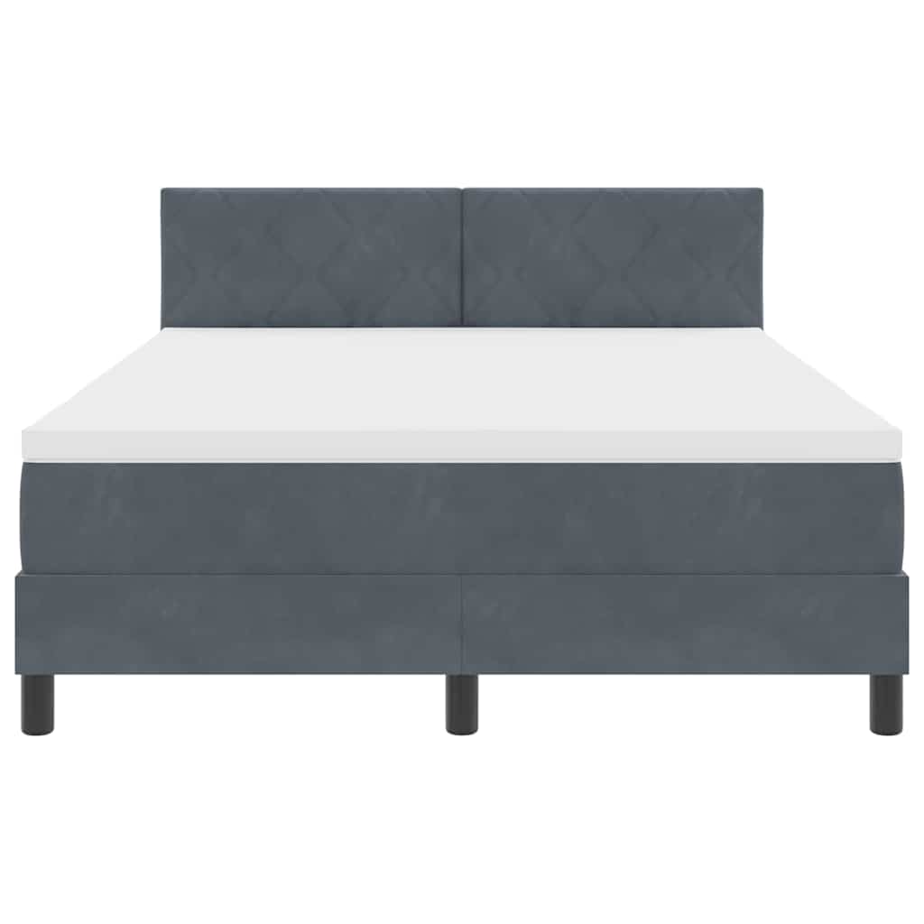 LED Box Spring Bed with Headboard Dark Grey 140 x 200 cm Velvet