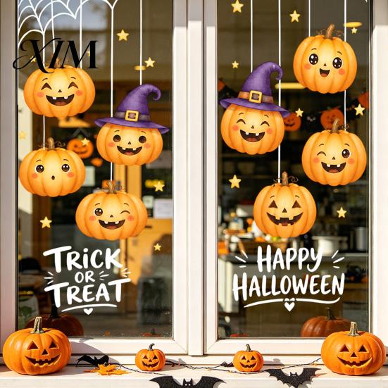 Decorative Decals for Home Party Halloween Castle Pet Static Cling Window Stickers, Spooky Bat Pumpkin Seasonal Clings Kids Floral Glass