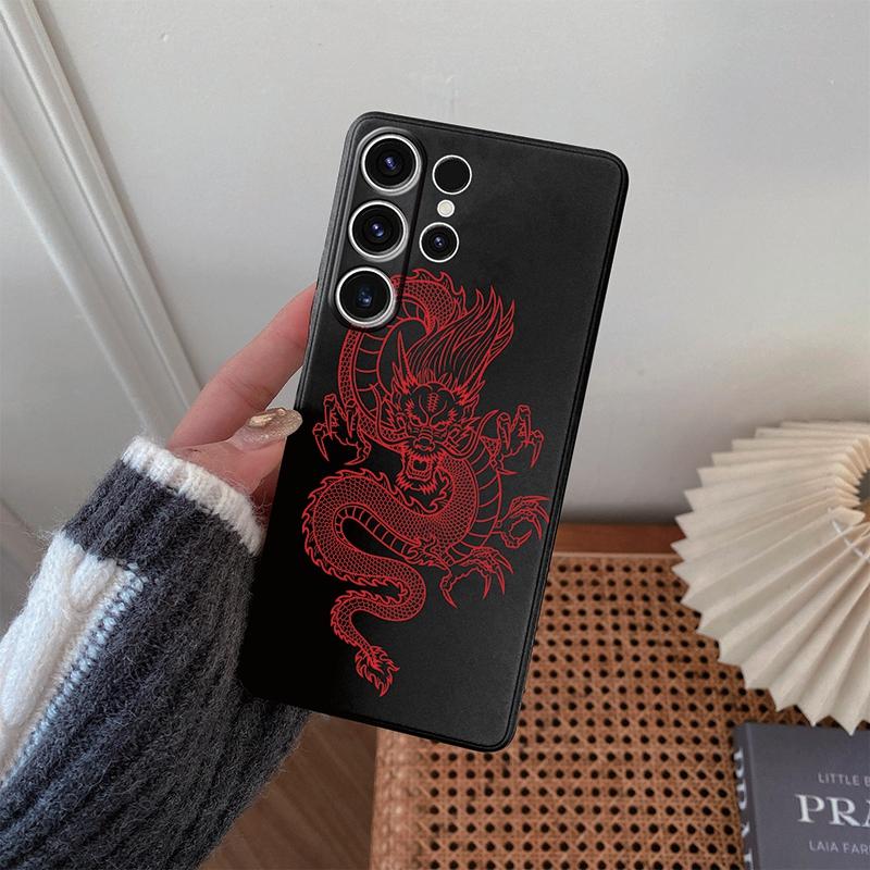 Мягкий силиконовый черный чехол с китайским узором в виде линии Лунга для Xiaomi Redmi Note 13 Pro Samsung A55 A35 M35 S24 iPhone Camera Защитный противоударный чехол