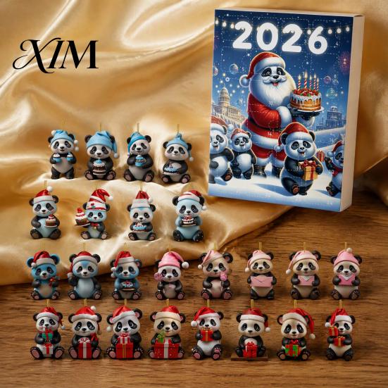 Unique Christmas Gift Panda Advent Calendar, 24 Days Countdown Contains Acrylic Ornament Set Ornaments, Cute Hanging Decorations for Tree Home
