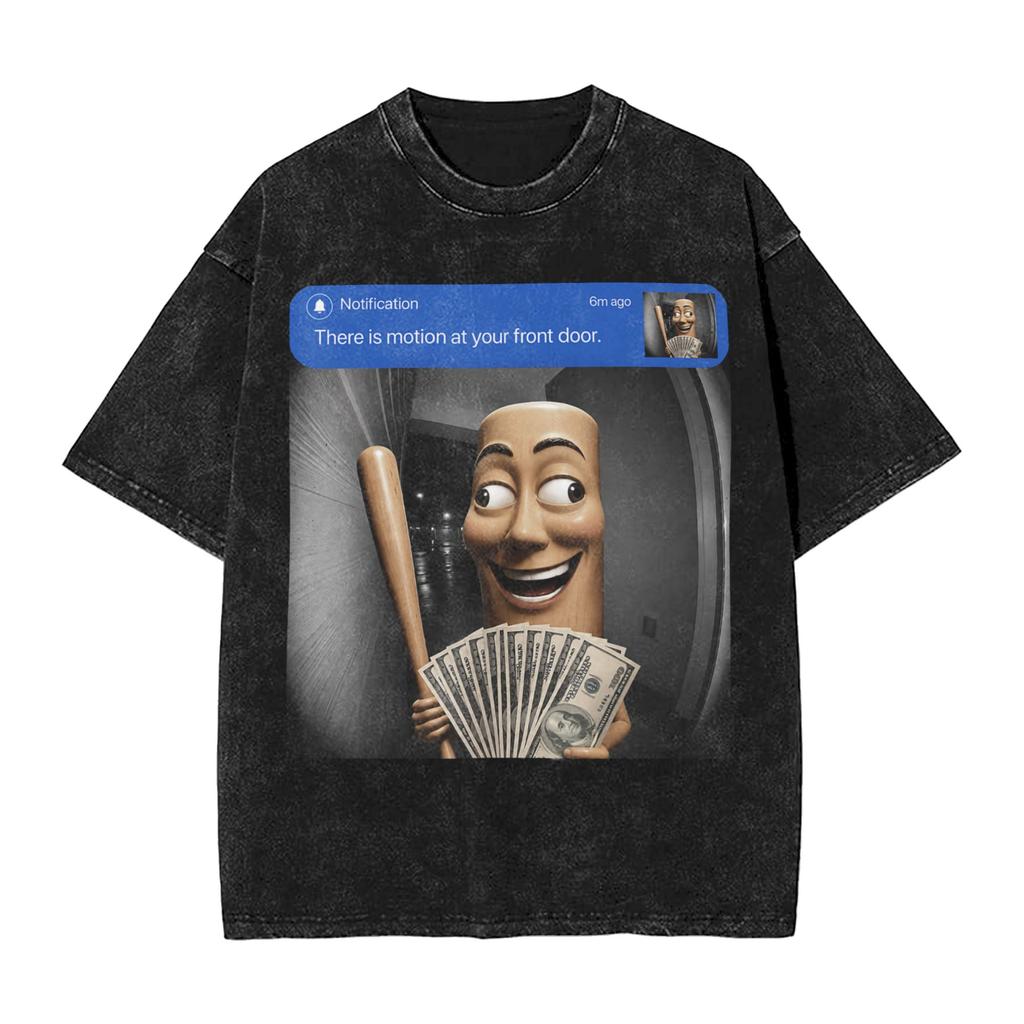 There Is Motion At Your Front Door Tung Tung Tung John Pork Men T Shirts Washed Vintage Tee Shirt Short Sleeve Crewneck Tshirt